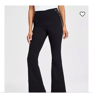 Pull-On Sailor-Button Flare Jeans